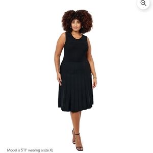 Elegant PLUS Black Sleeveless Knit Pleated Skirt Dress